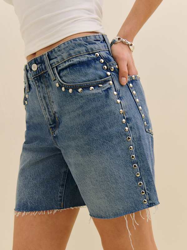 Raye Mid Rise 6" Relaxed Jean Shorts - Chesapeake Studded